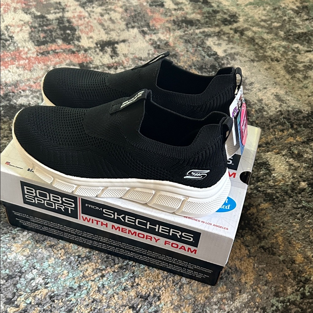 Skechers BOBS Sport Black Knit Slip-Ons